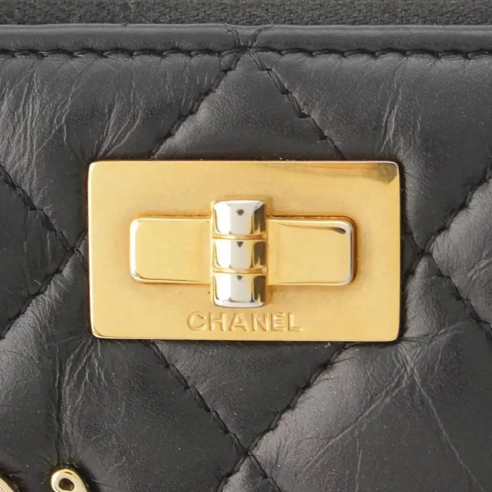 Chanel Lambskin Wallet Black Pins Patches Matelasse